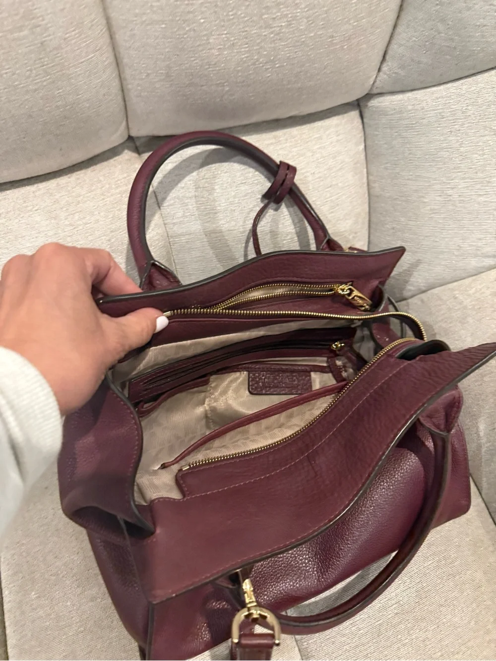 Michael Kors Wine Leather Satchel with Gold Hardware. Beautiful color for Fall.